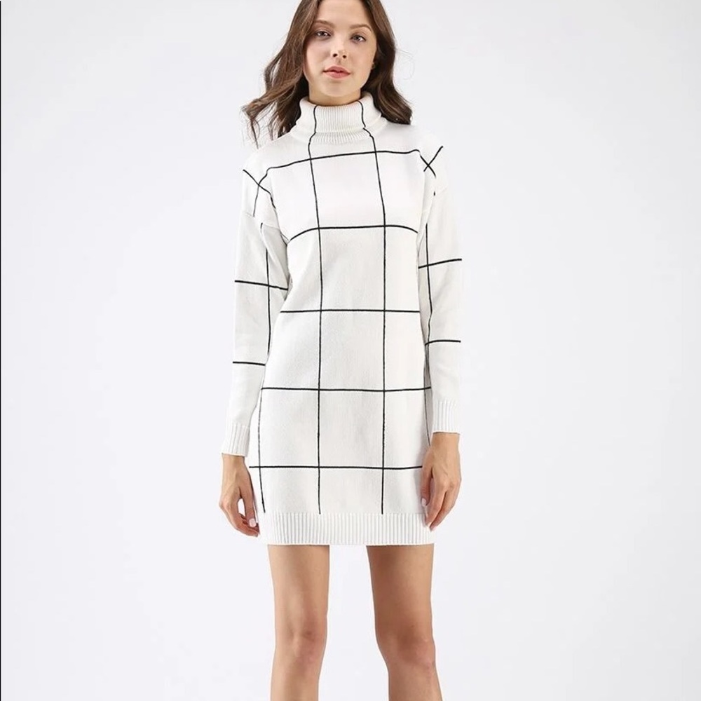 CHICWISH Grid Turtleneck Sweater Dress